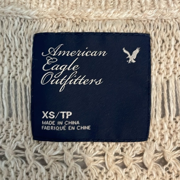 American Eagle Open Woven Knit Fringe Tassel Cream Sweater Top Women’s Size XS - Picture 3 of 6